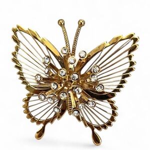 Monet Gold Butterfly Brooch | Vintage Rhinestone Pin